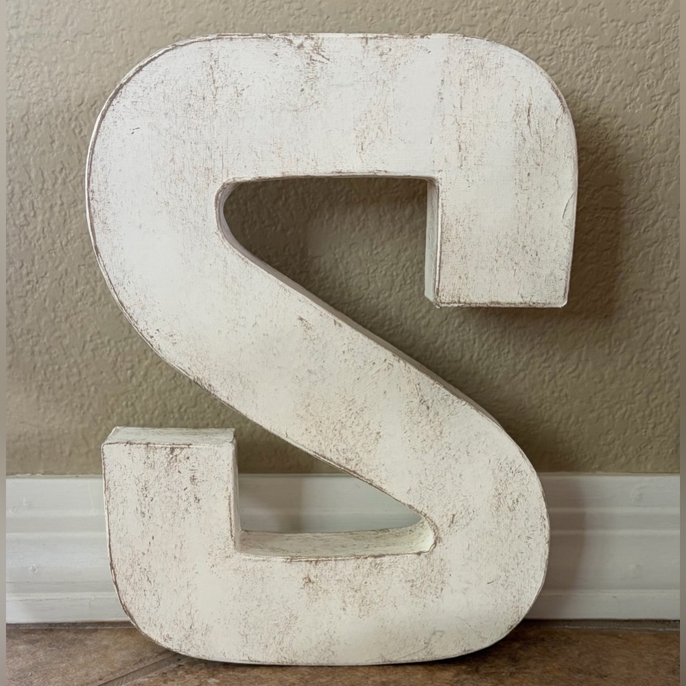 Distressed White Letter S Decor, 12”h, New